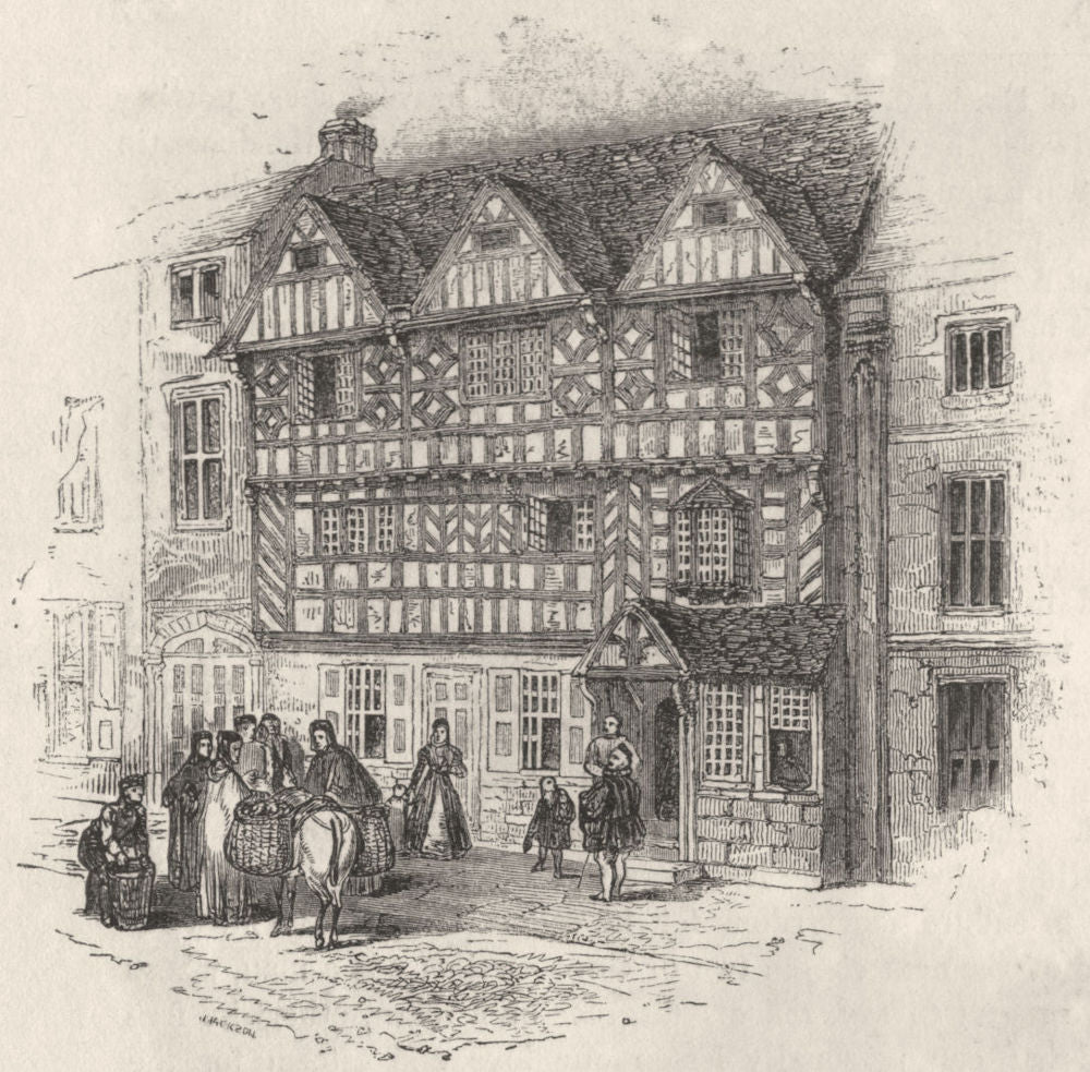 WARCS. Old House at Warwick 1845 antique vintage print picture